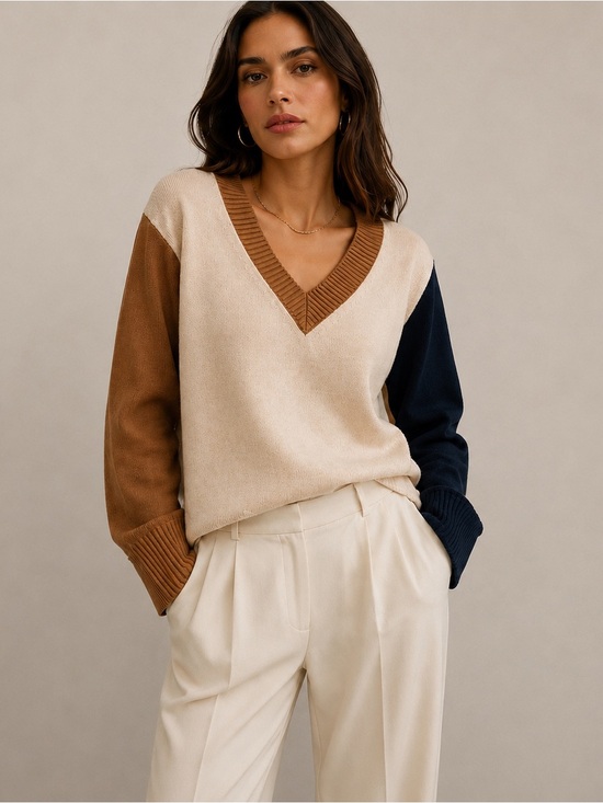 CHARLIE B Sweaters - NWOT Charlie B Quiet Luxury Colorblock Sweater XL Soft Minimalist Knit